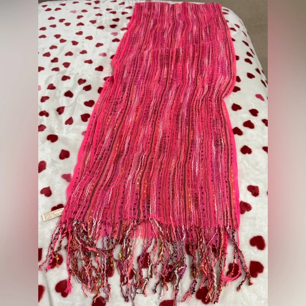 1 White Knit Scarf & Gold Threading + 1 Pink knit Scarf with Multicolor Accents!